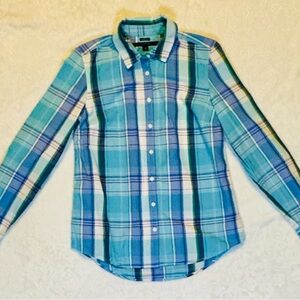 Tommy Hilfiger Plaid Comfortable Fit Button-Down Long Sleeve Boys Small Shirt